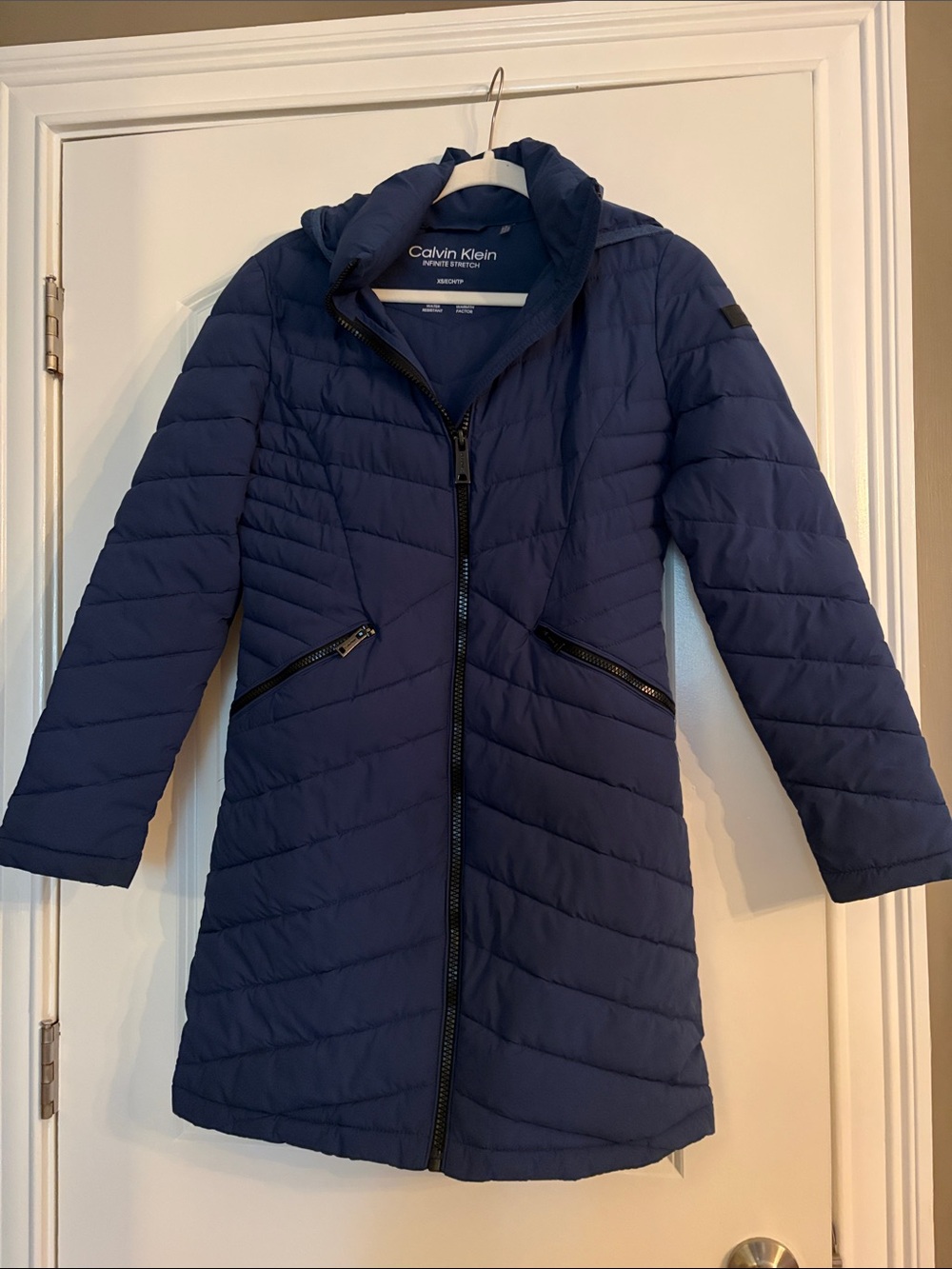 Calvin Klein Navy Quilted Hooded Puffer Coat